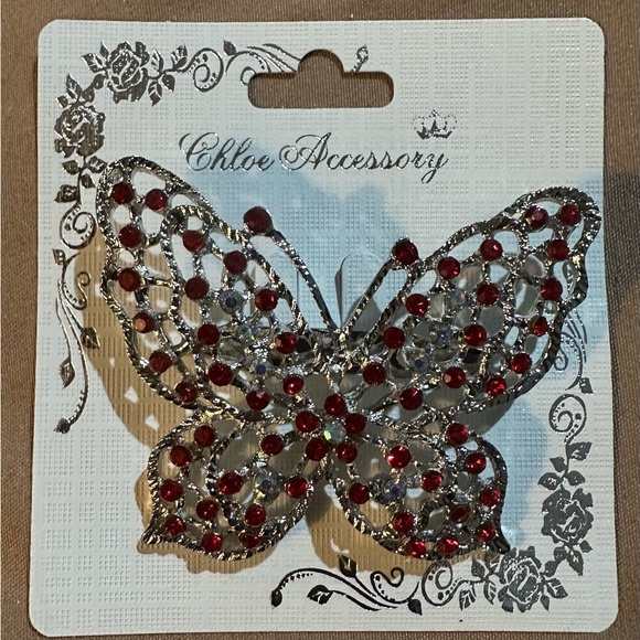 Chloe Accessory Silver Tone Butterfly Brooch w/Color Ascents - Picture 4 of 9